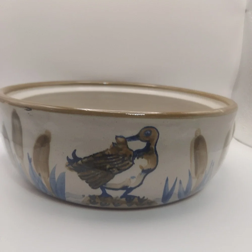 Louisville Stoneware Bowl Hand Painted Duckling and Cattails‎ Decor KY USA